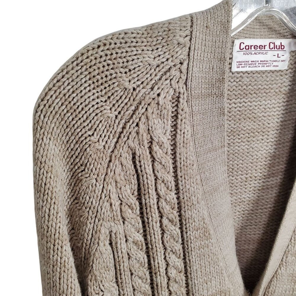Vintage Career Club Size L Cardigan Grandpa Cable Knit Button Up V neck Pockets - Picture 5 of 9